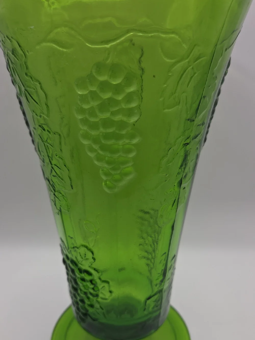 Indiana Glass Green Pressed Glass Pedestal Vase Green with Grape Motif